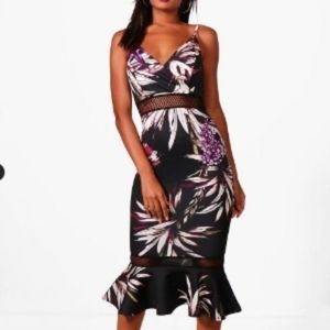 Jo Floral Lace Waist Peplum Hem Midi Dress